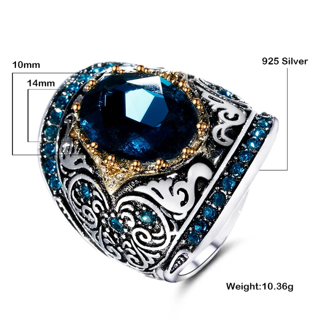 Silver Fashion Jewelry Rings For Men Women s 925 Sterling Silver Rings 10X14MM Big Blue Gemstone Silver Fashion Jewelry Rings For Men Women's 925 Sterling Silver Rings 10X14MM Big Blue Gemstone Ring Anniversary Party Gifts