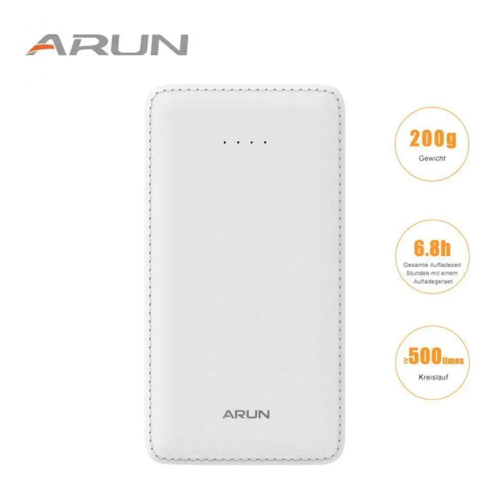 ARUN 10000 mAh power Bank 2 USB быстрая полимерная Внешняя батарея зарядное устройство для