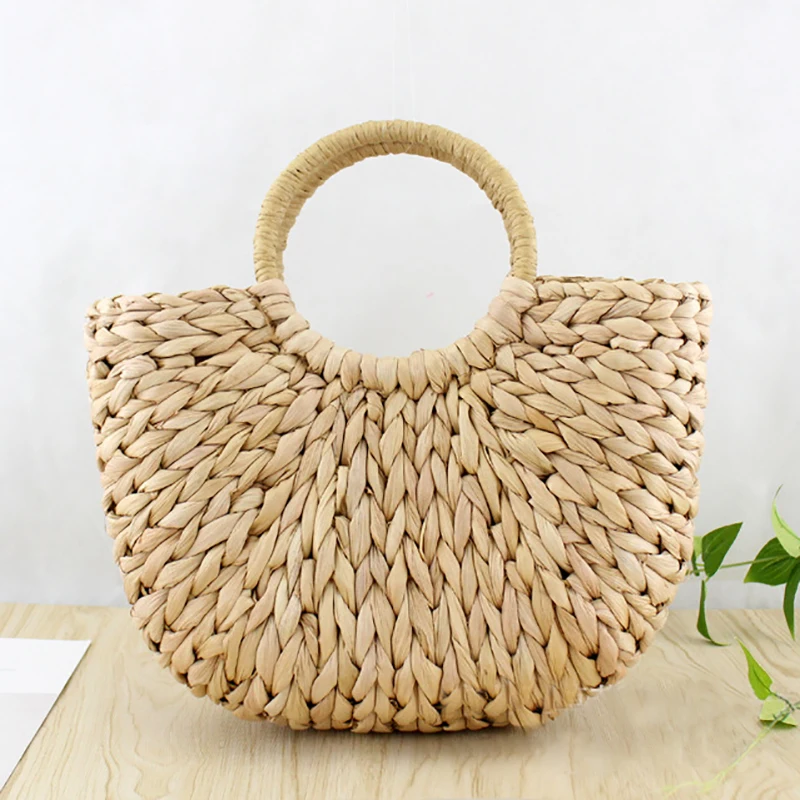 

Women Bag Korean Foreign of Corn Skin The Semicircle Art Beach Bag Travel Pictures Props Straw Bag Moon Bag New