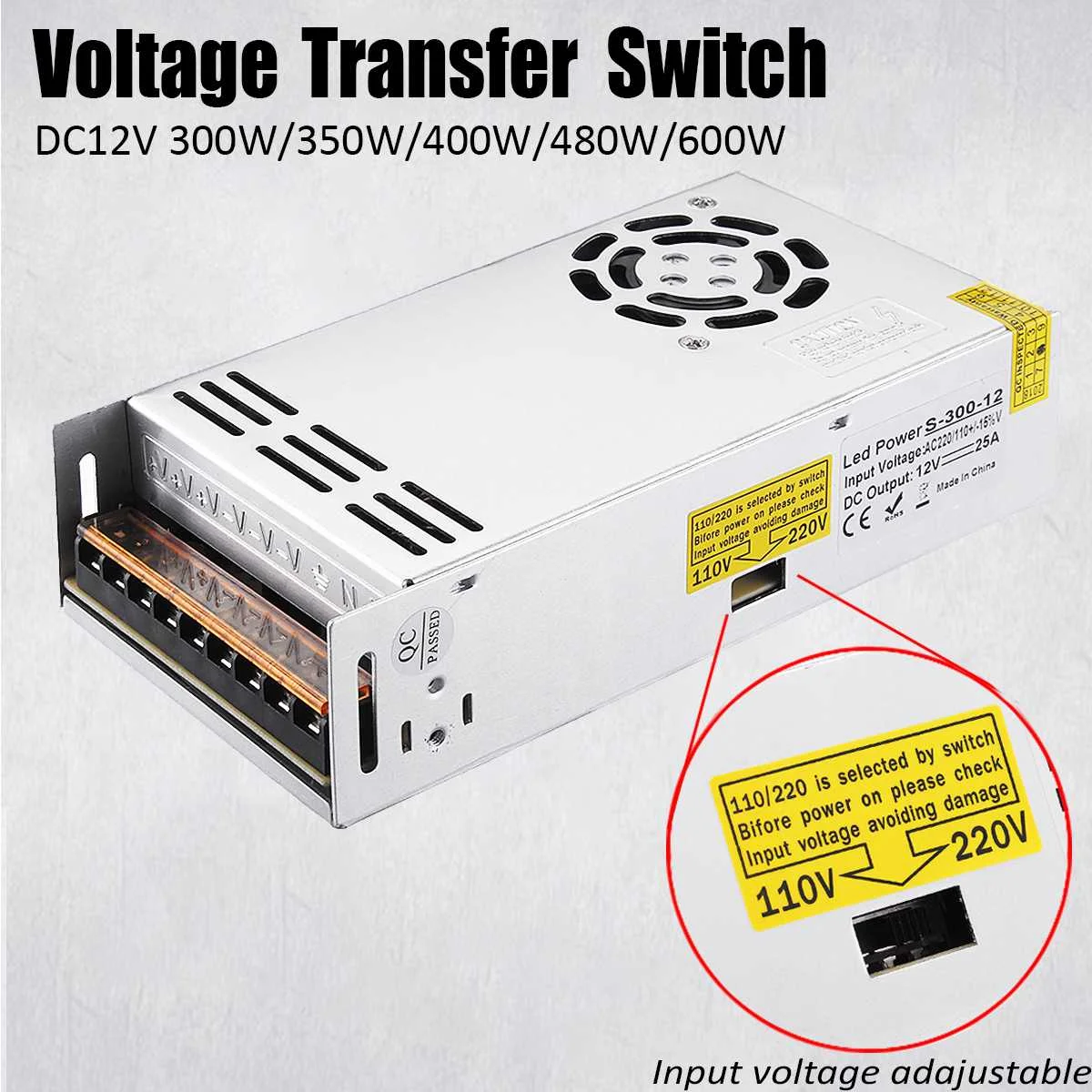 

12V 48/60/72/100/120/150/180/200/240/300/350/400/480/600W Switching Power Supply Driver LED Strip Adapter Lighting Transformer