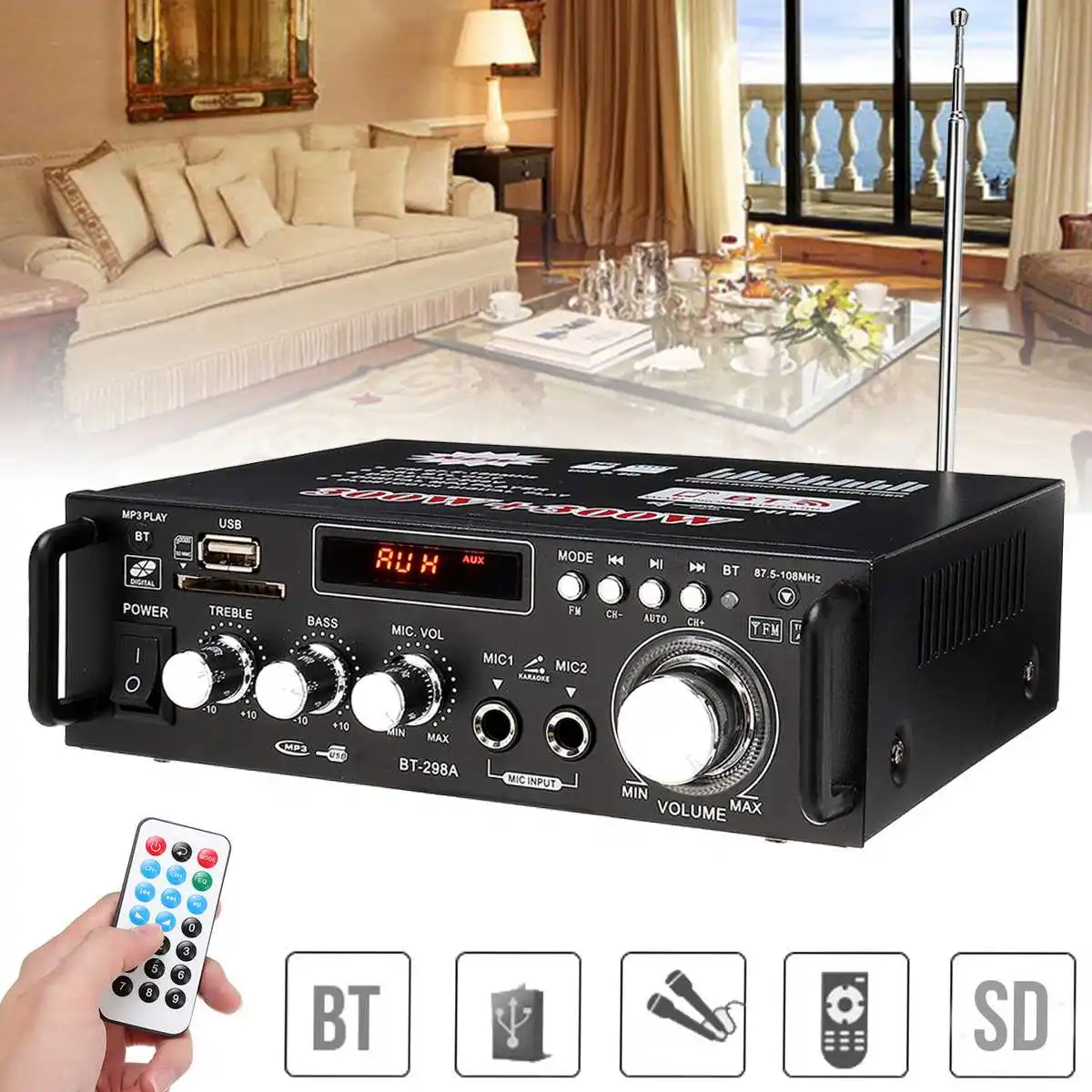 Amplificador Subwoofer amplificador de Audio bluetooth de 600 w para el hogar sistema de sonido de cine en casa Mini amplificador profesional