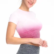 BINAND контрастный цвет круглый воротник укороченный Топ для женщин бесшовный удобный тонкий Йога короткий рукав впитывает пот тренировки Фитнес Топ