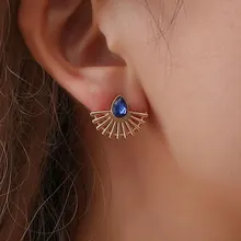Gold Color Zinc Alloy Trendy Water Drop Royal Blue Geometric Cubic Zirconia Stud Earrings for Women Gold Color Zinc Alloy Trendy Water Drop Royal Blue Geometric Cubic Zirconia Stud Earrings for Women