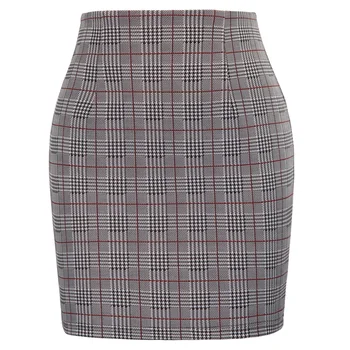 

Skirt Ladies Pencil Bodycon Mini Elastic High waist Plaid pattern Casual Office
