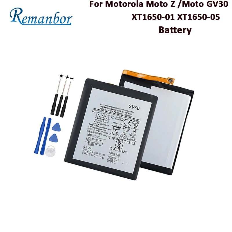 Remanbor для Motorola Moto Z Батарея 2480 мАч резервного копирования сборки GV30 XT1650-01 XT1650-05 Bateria