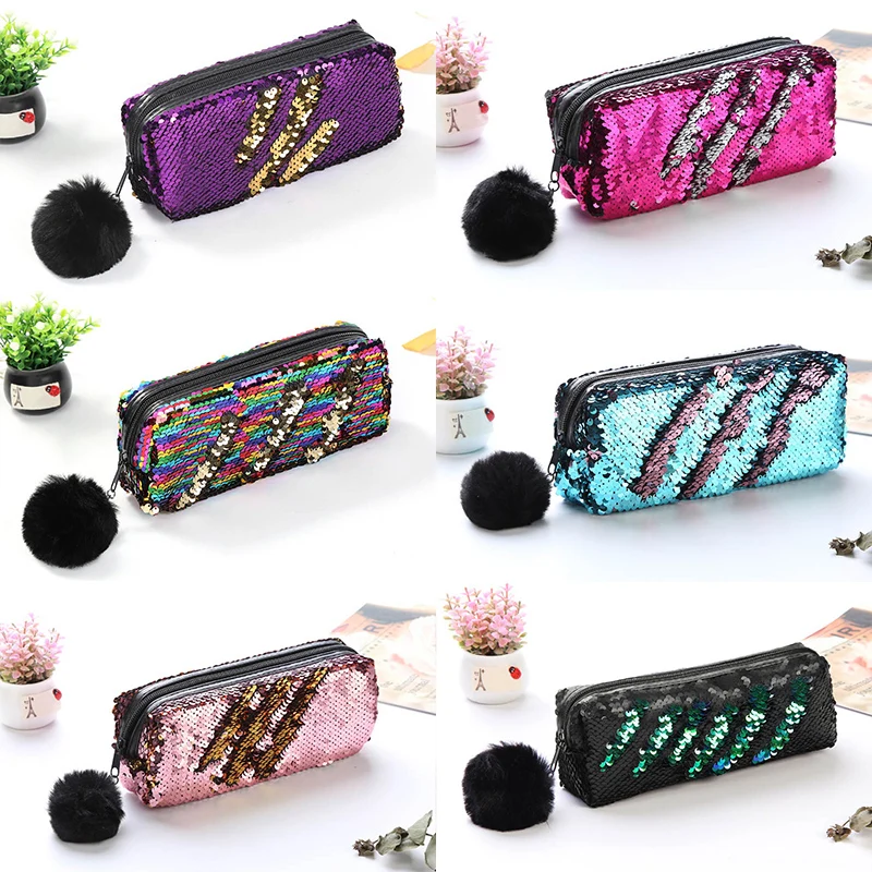 

Super Big Stationery Pencil Case Pencil Box Gift Pencilcase School Supplies 2019 New Sequin 1PC For Girls Magic Reversible