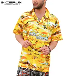 INCERUN для мужчин гавайская рубашка печати с короткими рукавами и лацканами свободные уличная топы корректирующие Мода 2019 г. Повседневное