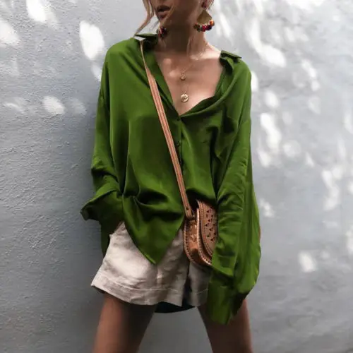 

UK Women V Neck Casual Tops Long Sleeve Button Casual Loose Ladies Shirt Blouse