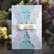 10 шт. дизайн ленты цветок лук лазерная резка, для свадьбы Пригласительные открытки на заказ белый Западный Ковбой Тип печати кружева пригласите 40