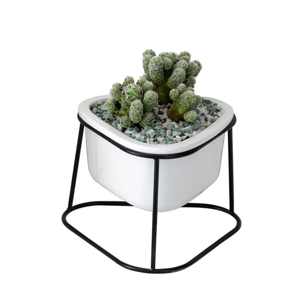 

Ceramic Flower Plant Succulent Planter Pot Iron Rack Garden Decor 2019 Ornament