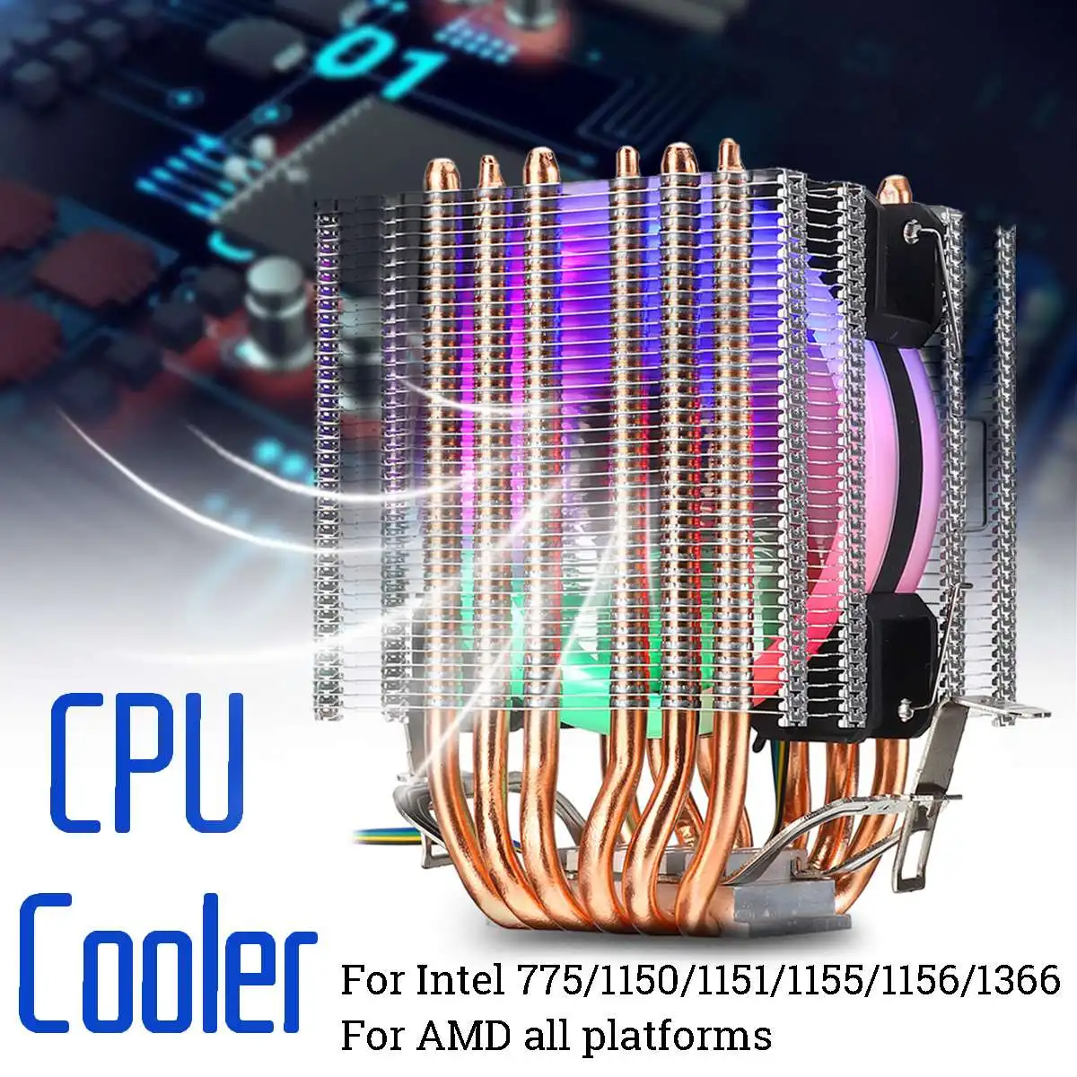 

CPU Cooler 6 Heatpipe RGB LED Fan 4pin CPU Fan Cooling Cooler Heatsink Quiet for Intel 775/1150/1151/1155/1156/1366 for AMD All