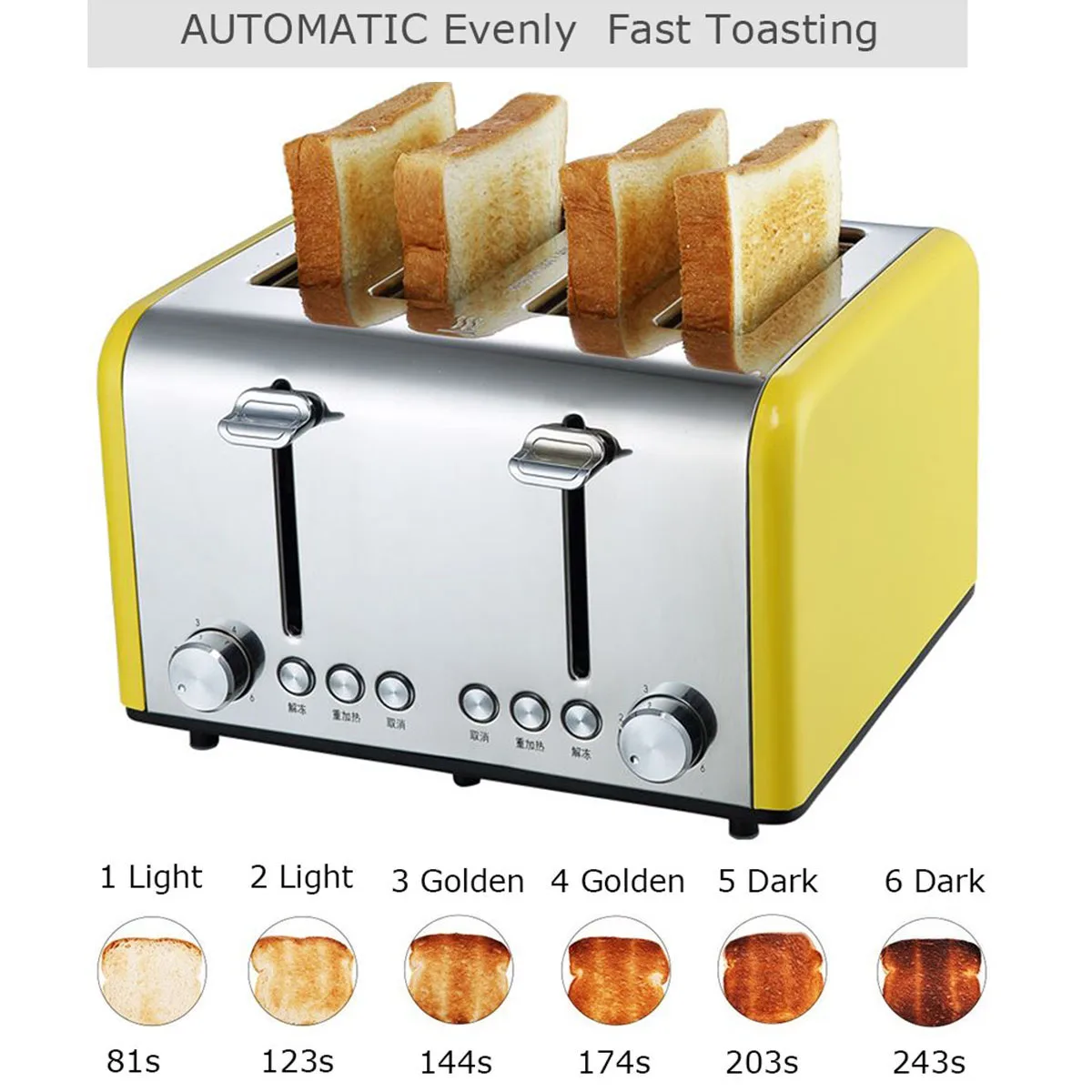 

220V Stainless Steel Toaster Automatic Fast Heating Bread Sandwich Household Breakfast Maker Electric Toaster Wide Slot
