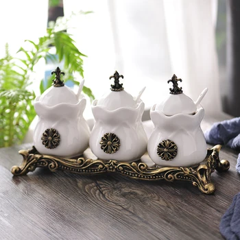 

Nordic Creative Ceramic Seasoning Jar Household Seasoning Box Salt Pot Spice Jar Combination Three-piece Kitchen Supplies