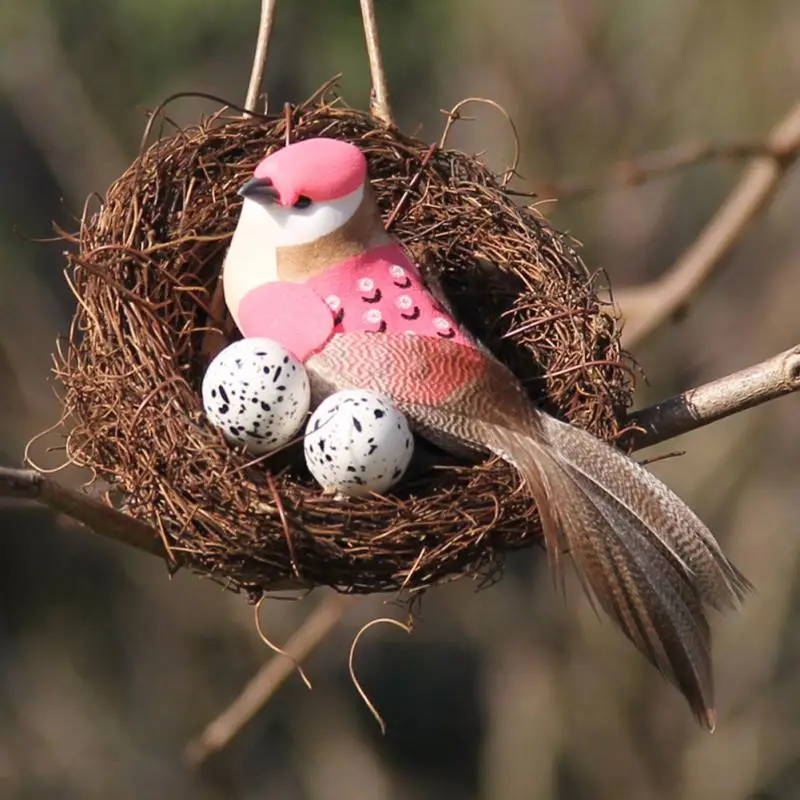 

Simulation Fake Bird Nest Desktop Ornament Nature 13cm Circle Bird Cage Set Photography Props Gardening Decoration Egg