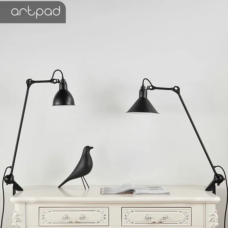 Artpad Black Flexible Swing Arm LED Office Reading Lamp with Clip Eye Care Clamp Mount Adjustable Desk E27 With EU Plug in | Освещение