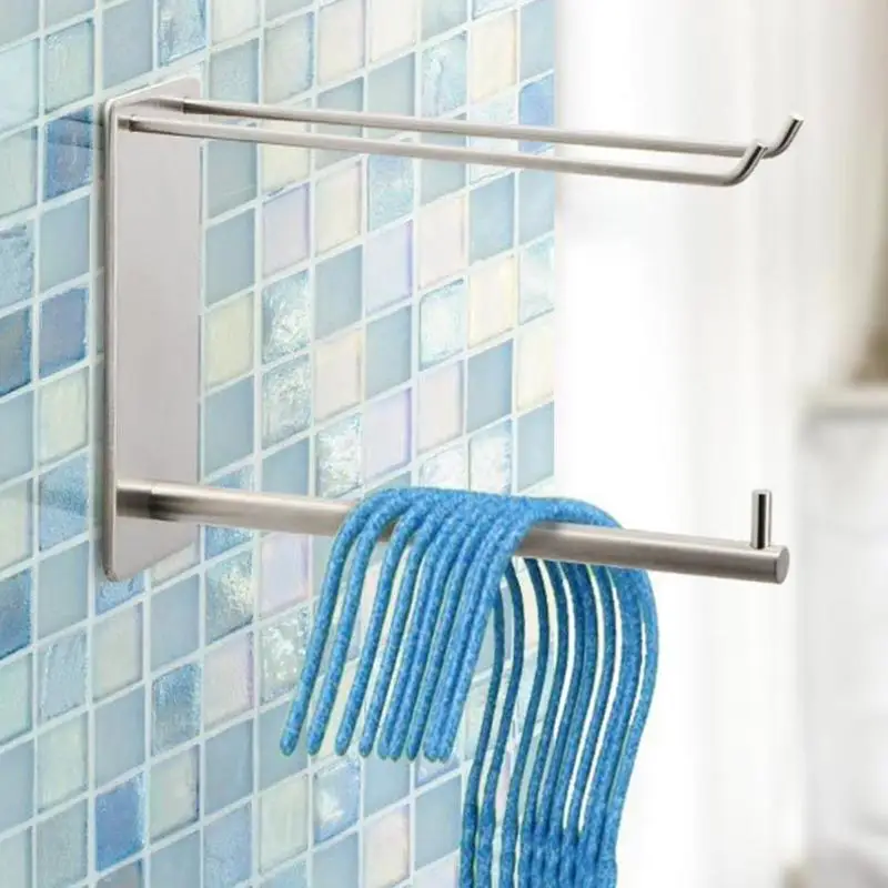 

Stainless Steel Towel Bar Double Layer Clothes Towel Rack Clips Holder Storage Organizer Self-Adhesive Clamp Shelf Hardware Use