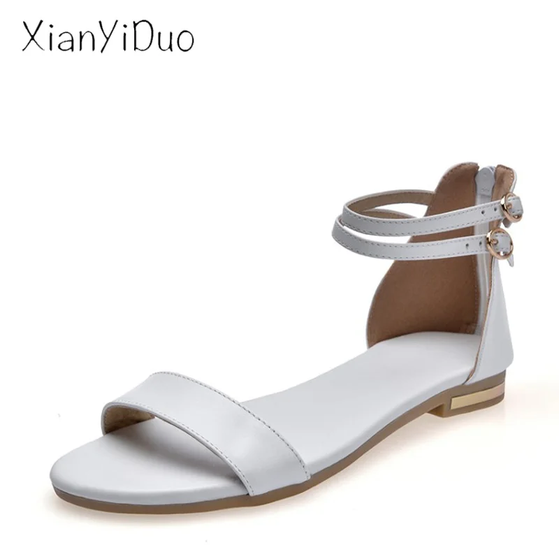 

Xianyiduo 2019 Casual Summer Women's shoes open Toe Flat with sandals Cover Heel White Plus Size 34-42 Cheap goods china/535-1A