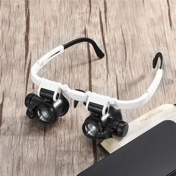 

23X Adjustable LED Binocular Magnifier Double Eye Glasses Loupe Lens Jeweler Watch Repair Measurement Kit