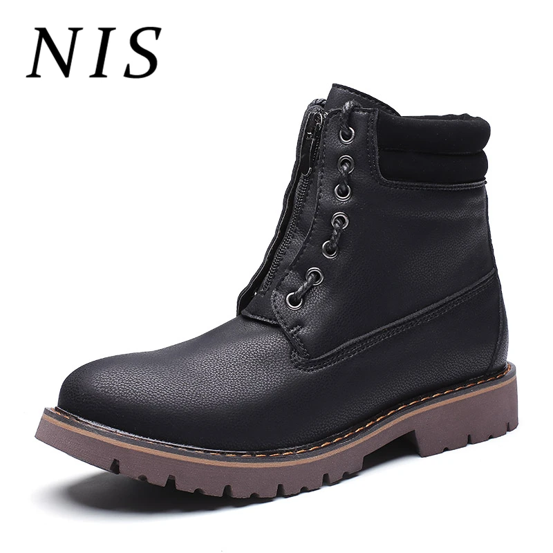 

NIS Large Size PU Leather Men Motorcycle Boots Winter Spring Autumn Lace-up Knight Men Ankle Boots Casual Shoes For Man Booties