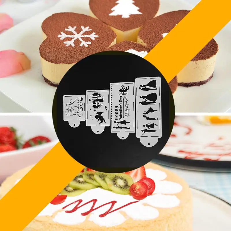 

4pcs Love Cake Stencil Cake Decoration Sugar Sieve Cake Mold Stencil