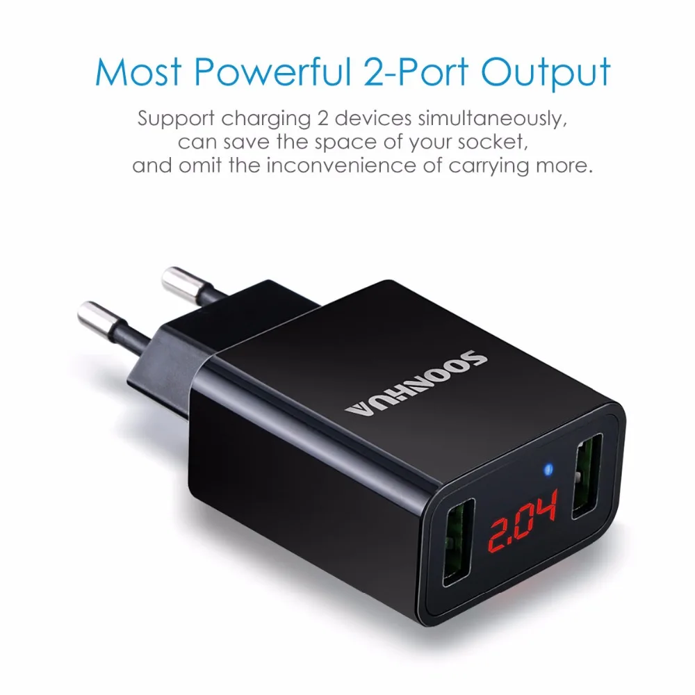 SOONHUA شاحن USB مزدوج LED عرض الاتحاد الأوروبي/الولايات المتحدة التوصيل 2.2A ماكس الذكية سريع شحن الهاتف المحمول جدار شاحن آيفون باد Xiaomi