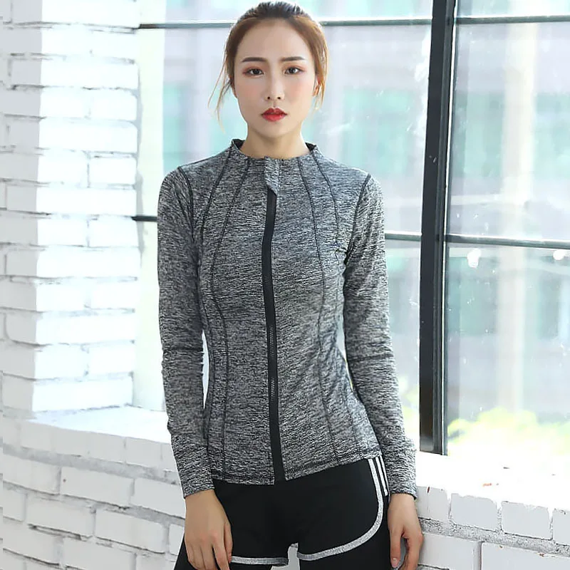 

Fitness Shirt Lady Outdoors Camping jog Women Sports Running Zipper Yoga Hoodies Long Sleeve Motion Jacket Bodybuilding Clothes