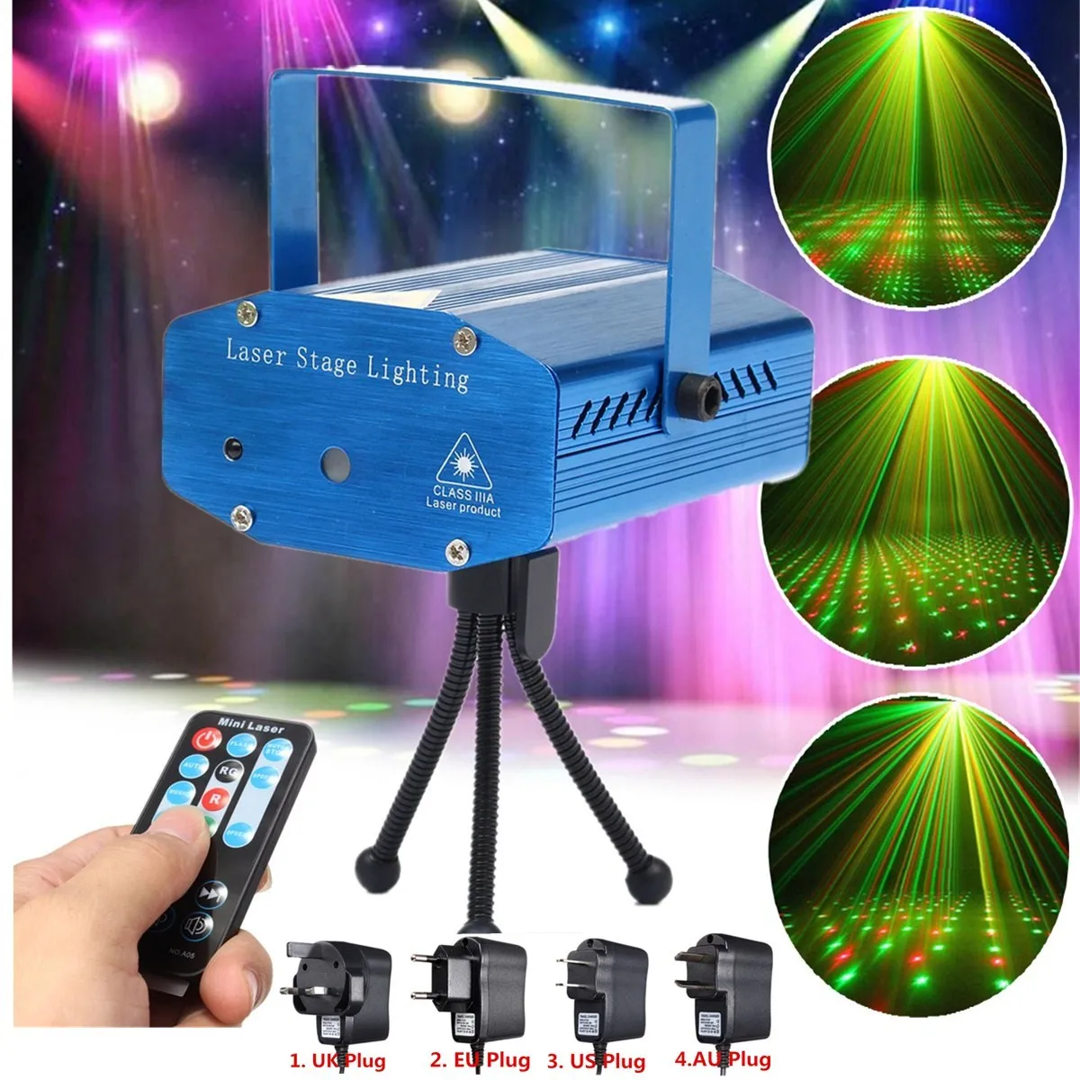 

Mini LED Laser Projector Stage Light Auto Voice Control for Disco Party Christmas Decor Stage Lighting Effect + Remote Control