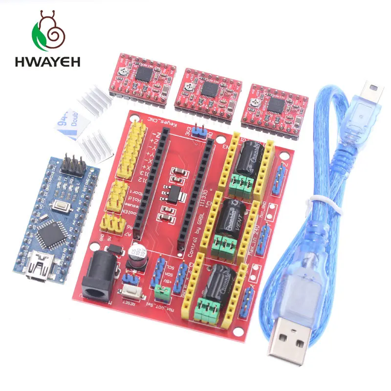 Buy EDV CNC shield V4 engraving machine 3D Printer+ 3pcs A4988 driver expansion board For Arduino NANO V3. 0 with USB cable NANO 3.0 