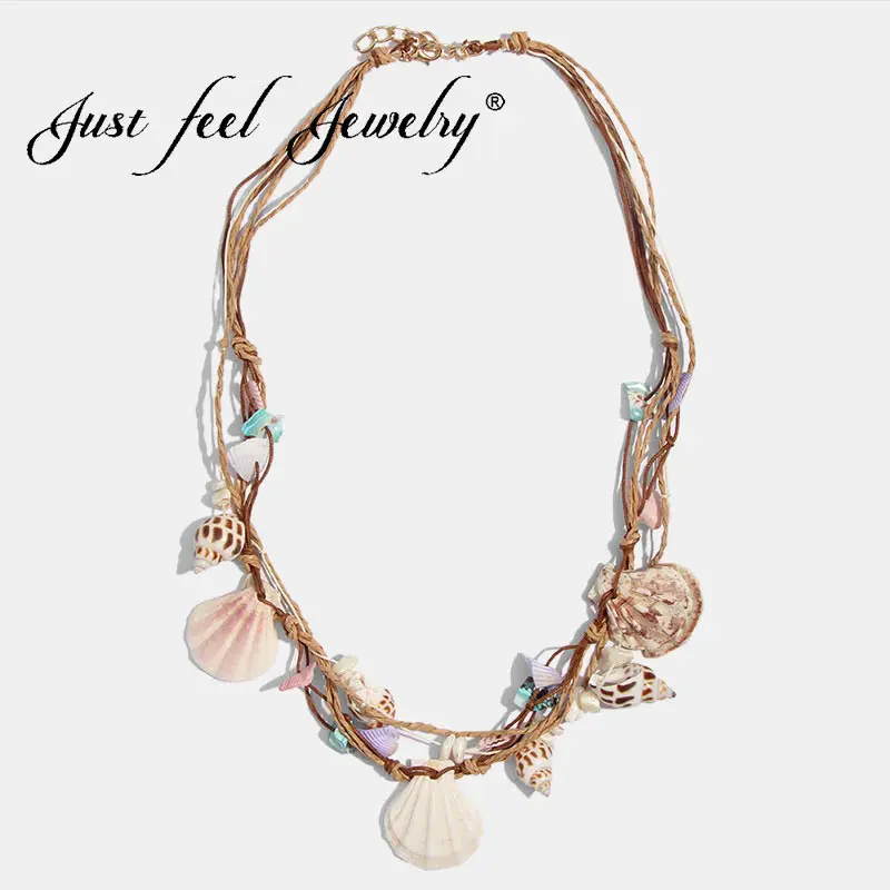 

JUST FEEL ZA 2019 Conch Shell Starfish Chain Pendant Necklace For Women Summer Beach Statement Necklace Bohemian Jewelry Wedding