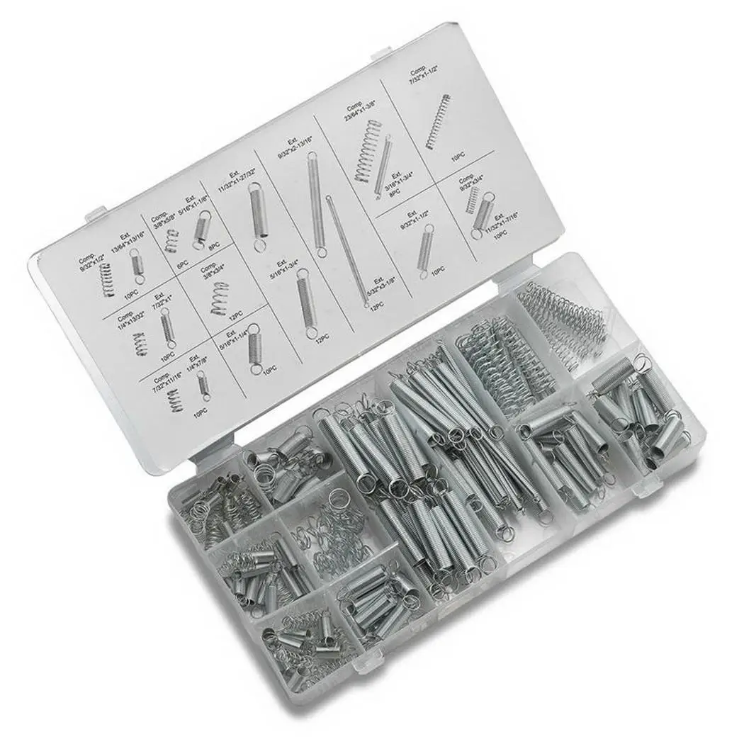 

Spring Assortment Set Compression Carburetor Extension Spiral Spring Kit There are 200 pieces springs the box.