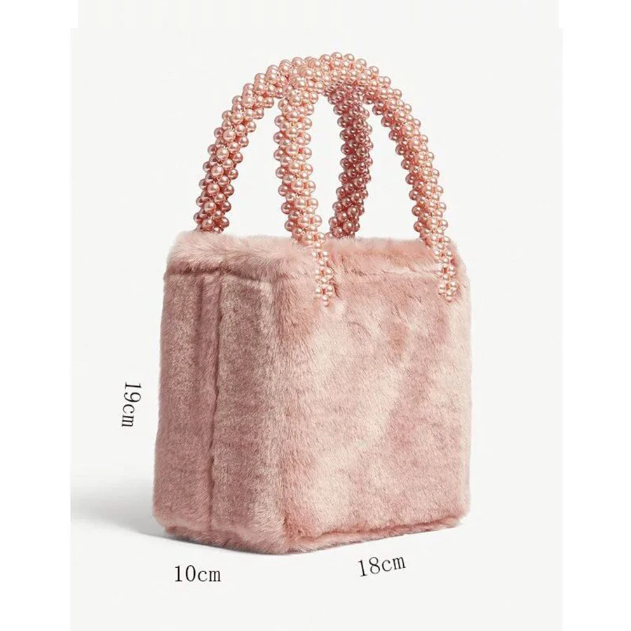

2018Beading Box Pearls Bags for Women Handbags Winter Faux Fur Totes Bags Top-handle Bag Girls Design Chic Purse