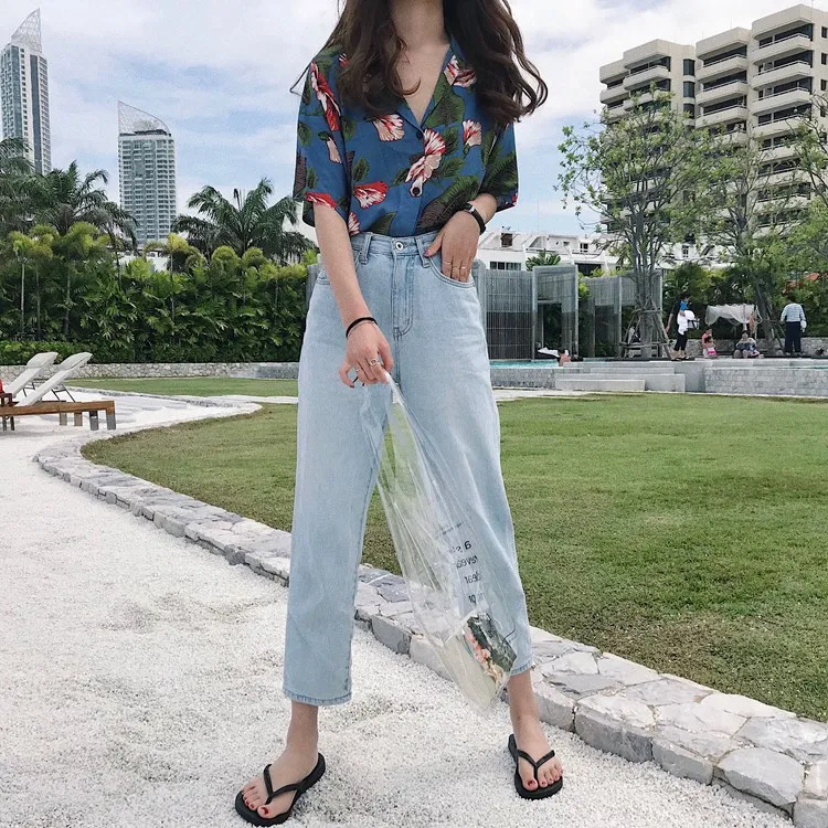 

Fashion Summer Tropical Print Floral Blouse Women Boho Turn-down Collar Shirts Short Sleeve Casual Female Blusas