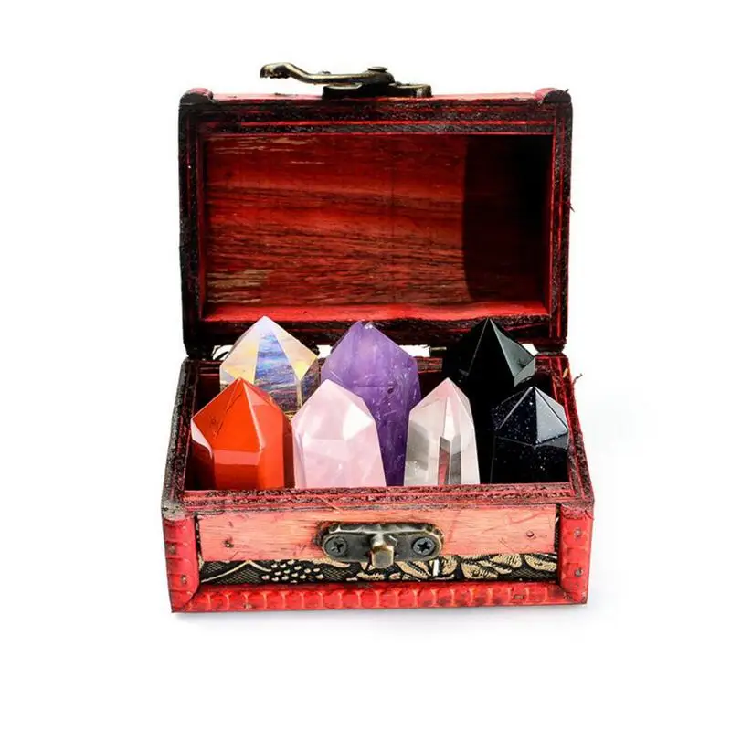 

5PCS Colorful Natural Crystal Raw Stone Set Crystal Stone Healing Hexagonal Wand Treatment Stone Set For Home Decoration