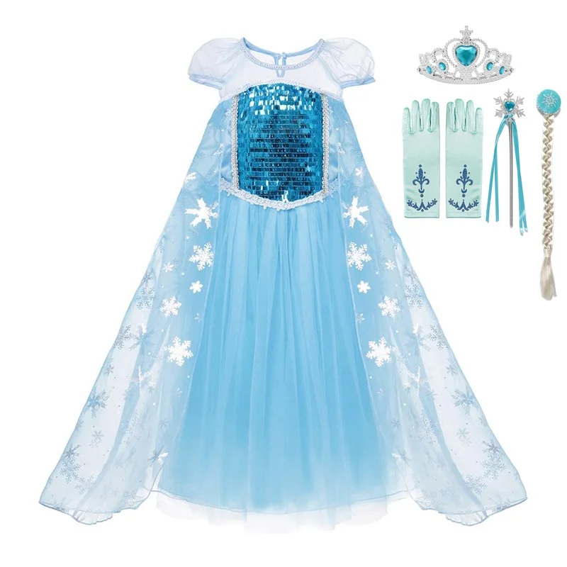 Платье принцессы для девочек летнее платье Elza одежда детский Косплей-костюм