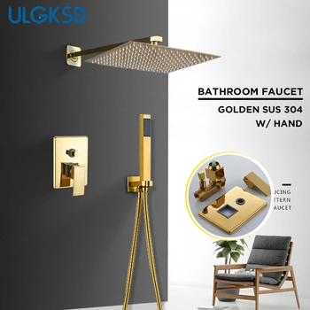 

ULGKSD Shower Faucet Gold Stainless Steel Shower Head Wall Mount W/ Hand Shower Para Bathroom Shower Mixer Water Tap