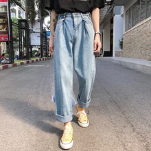 Весна Новые Ins порт ветер брюки пара деним магазин владелец нейтральные японские оригинальные широкие брюки черный/синий S-XL