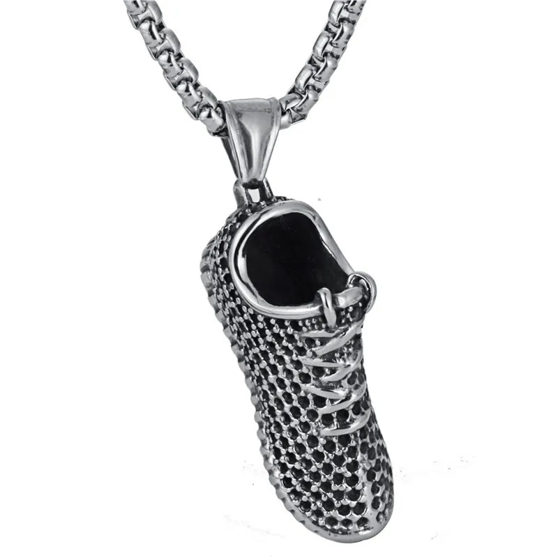 Retro Rock Sport Shoes Pendant Necklace Jewelry Stainless Steel Silver