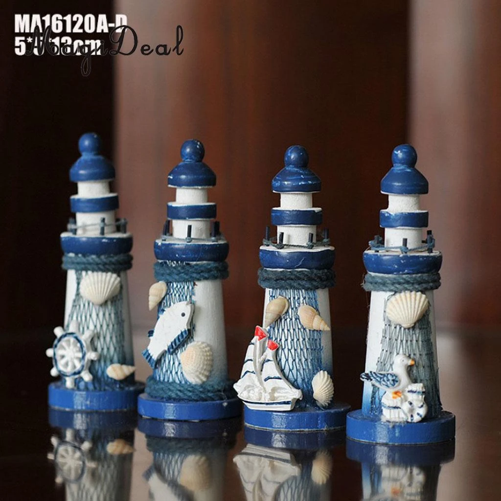 Wood Blue Nautical Seaside Sea Tower Watchtower Lighthouse Ornament Home Dec Wood Blue Nautical Seaside Sea Tower Watchtower Lighthouse Ornament Home Dec