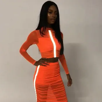 

2019 Summer Solid Zipper Women Sexy Two Piece Set Long Sleeve Crop Top Mini Skirt Suits Bodycon Casual Outfits