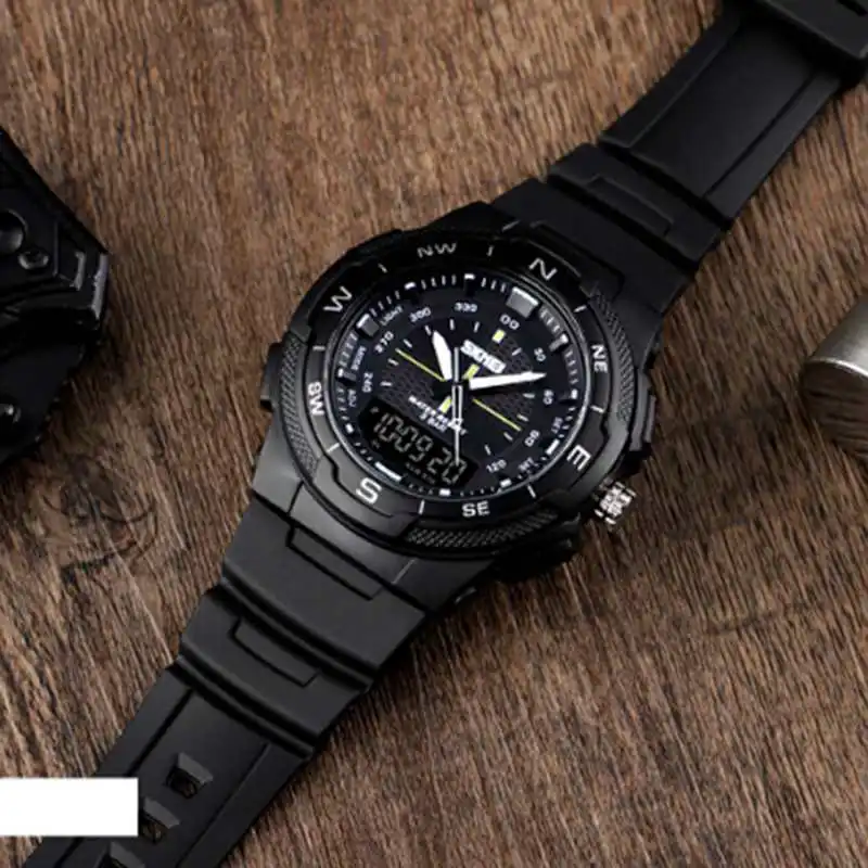 SKMEI ساعة رياضية للرجال Led الرقمية 50 M للماء عارضة التوقيت المزدوج عرض ووتش 1454