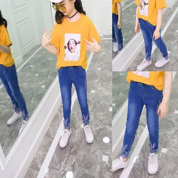 Kidlove Girl fashion autumn Jeans long pants Embroidered Kitten Cute Pattern Cat Bunny Jeans Fashion Trousers 4