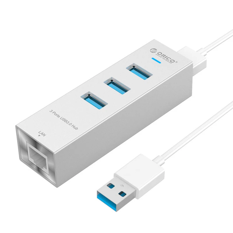 

ORICO ASH3L-U3 Aluminum 3 Ports USB3.0 Hub With RJ45 Gigabit Ethernet Network PD Charging Hub For MAC Notebook