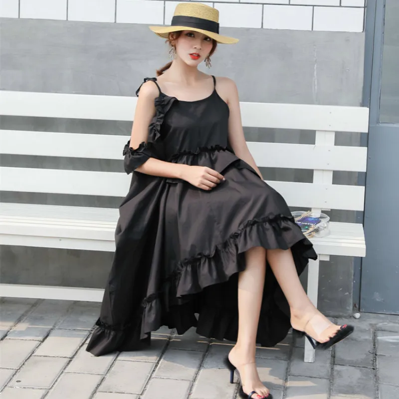 

Fairy dress for girl 2019 summer new arrival women's irregular multi-level ruffled sleeveless slip dress 468