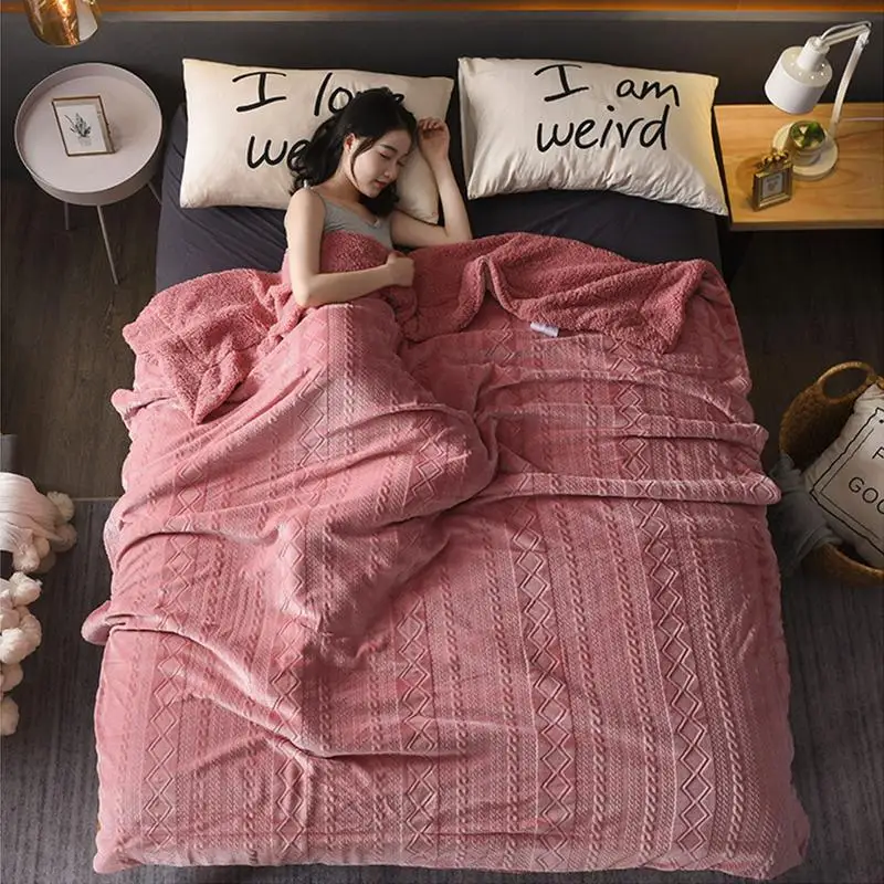 New Solid Color Lamb Cashmere Flannel Blanket Double Layer Velvet