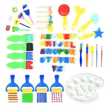 

53 Pieces Sponge Paint Brushes Set Kids Early Learning Drawing Tools Sponge Brushes + Palette Paint Brushes Set for Art Crafts