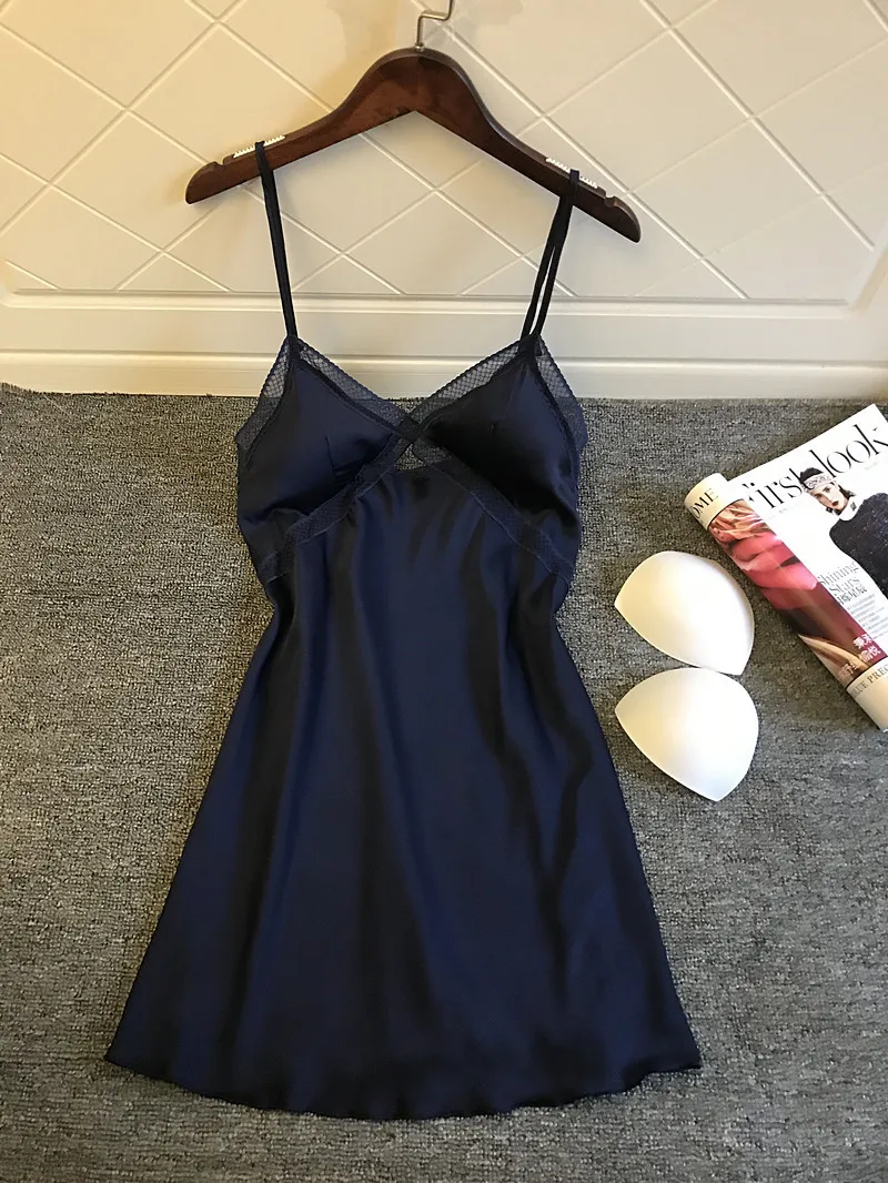 

2019 Nightgowns & Sleepshirt Chest Pads Silk Sleepwear Women Night Dress Ladie Satin Sexy Lingerie Nightshirts Sleep Lounge