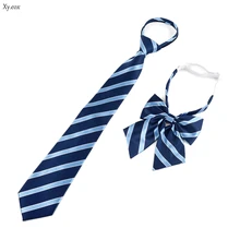 Темно-синий полосатый деловой мужской галстук для шеи ленивый галстук на молнии и женский воротник цветок