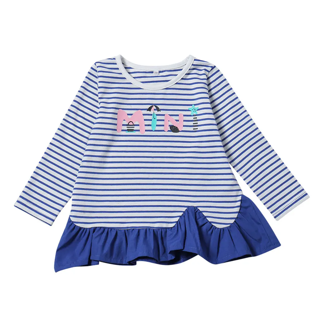 

Spring Autumn Cotton Girls Dress Baby Blouse Dress Kids Dress Children Vestidos Striped Letter Printed Shirt Dress Baby