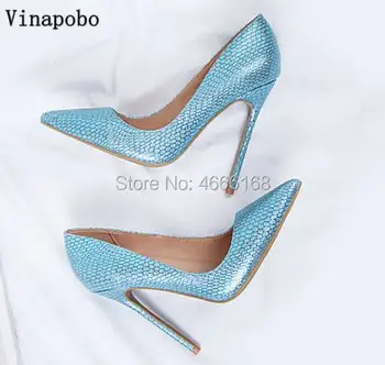 

Vinapobo Sexy blue snake print Matte Leather High Heels Pointed toe Pumps Shoes Party Wedding Shoes Women Stiletto High heels