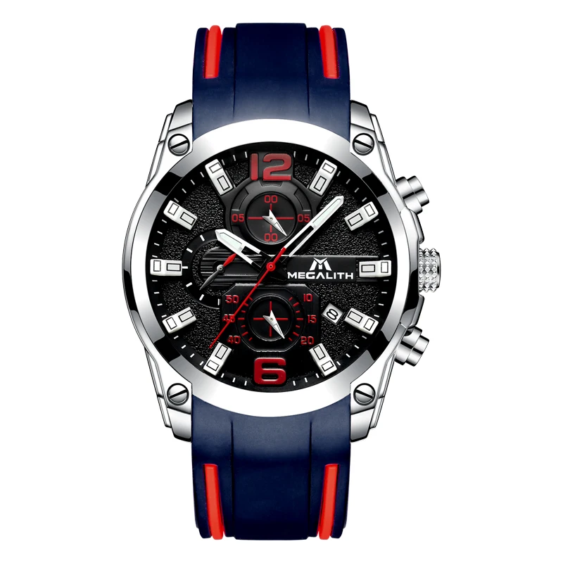 

MEGALITH Men's Sports Watches Waterproof Chronograph Analog Date Rubber Strap Watches Men Top Brand Luxury Quartz Watch